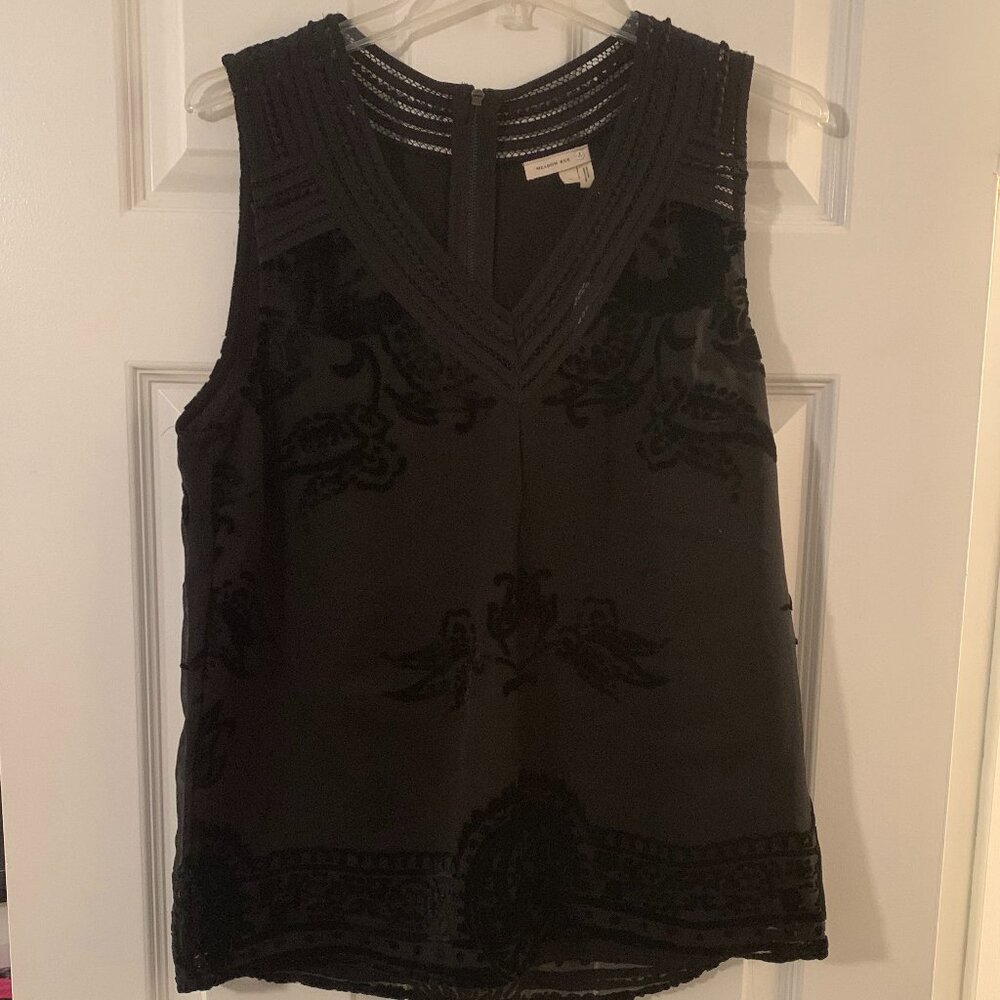 Anthropologie Meadow Rue brand Black Velvet Embellished Sleeveless Top, Size Med